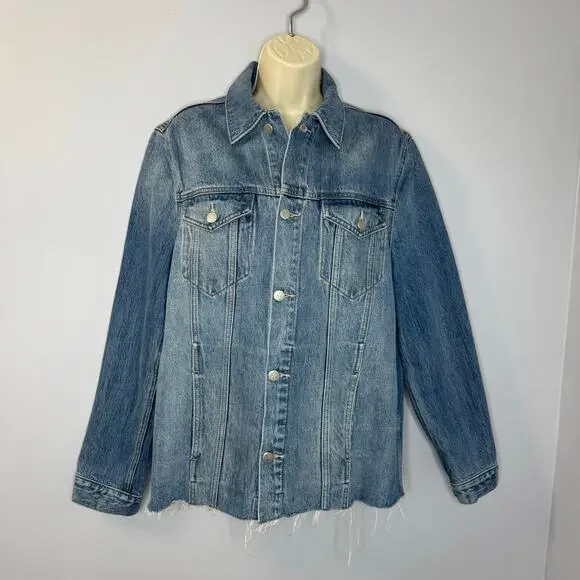 Lovers and Friends James Sarratoga Denim Jacket Relax Raw Hem Boho Blue L - Picture 12 of 16